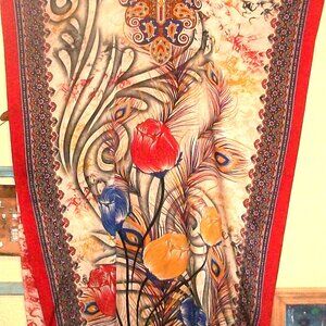 Vintage Long Silky Tulip -& Roses Lagenlook Loose-fitting Short-Sleeve Kaftan